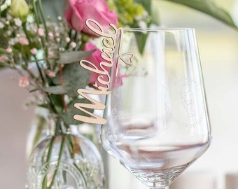 Namensanhänger am Glas | Glasanhänger | Namensschilder Sitzplan für Hochzeit/Taufe | Glaseinhänger | Glasmarkierer | Sitzplan | Platzkarten