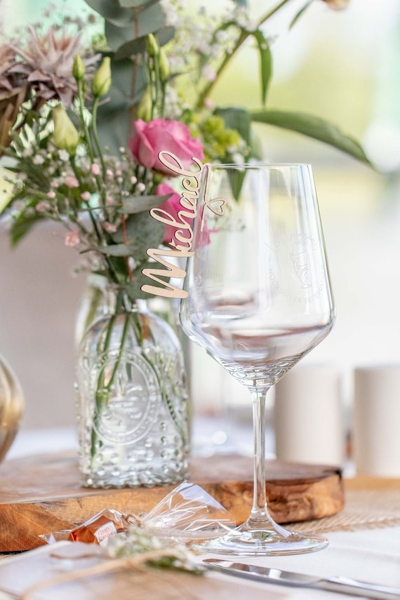 Namensanhänger am Glas | Glasanhänger | Namensschilder Sitzplan für Hochzeit/Taufe | Glaseinhänger | Glasmarkierer | Sitzplan | Platzkarten