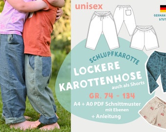 Jogger Karottenhose und Shorts PDF Schnittmuster für Kinder Gr. 74-134