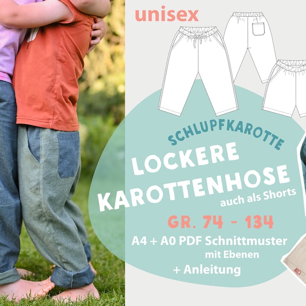 Jogger Karottenhose und Shorts PDF Schnittmuster für Kinder Gr. 74-134