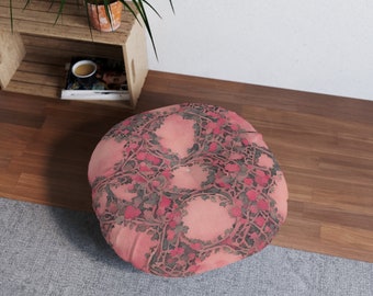 Moroccan Printed Pink Tufted Floor Pillow