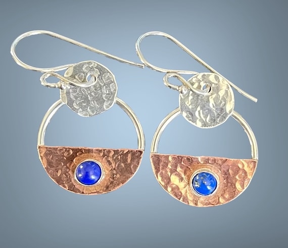 Single Drop Hammered Earring in Silver/Lapis Single Drop Hammered Earring in Silver/Lapis
