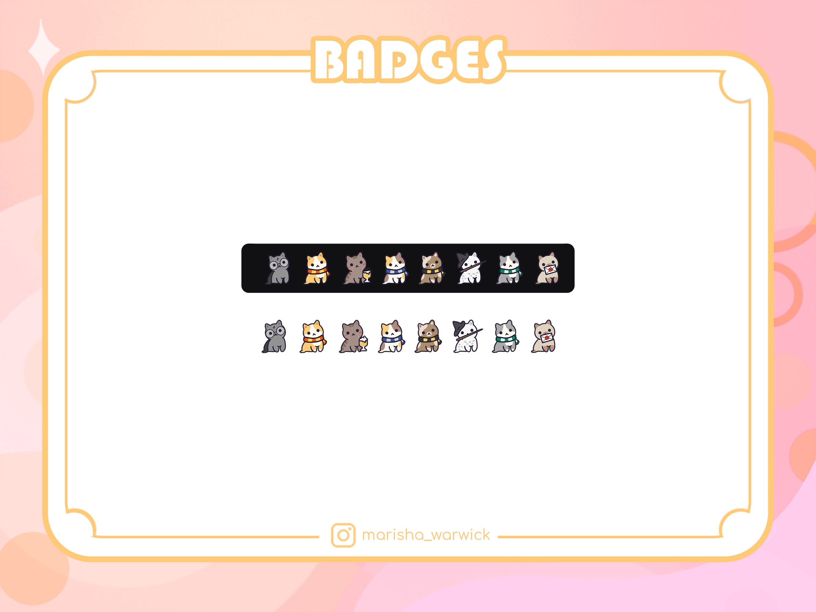 Twitch Sub & Bit Badges Hogwarts Wizard Hallowen Cat Pack Cute Magic
