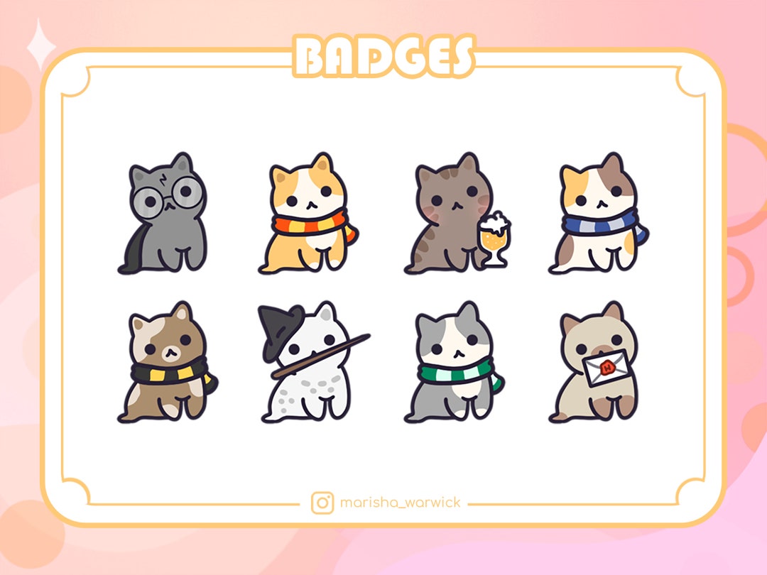 Twitch Sub & Bit Badges Hogwarts Wizard Hallowen Cat Pack Cute Magic