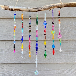 Beaded Crystal Driftwood Suncatcher, Garden Decor, Window Hanging, Brightly Colored Window Curtain, Outdoor Decoration, Boho Sun Mobile