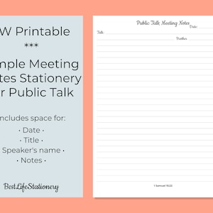 JW Papeterie | Public Talk Meeting Notizen | Druckbar | Sofortiger digitaler Download | Liniertes Papier | Bibelstudium | Einfache Notizen machen