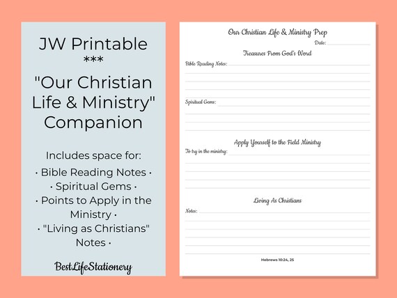JW Stationery Christian Life & Ministry Prep Notes Printable.