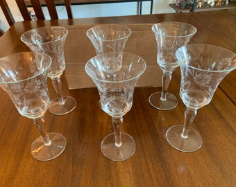 Vintage Cornflower Etched Wine Glasses