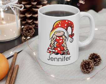 Taza de café Gnomo personalizada, Regalo de San Valentín, Taza de Gnomo femenino, Regalo del Día de la Madre, Regalo para ella