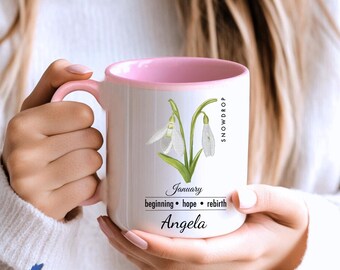 01 January Birth Flower Mug - Snowdrop | Personalized Botanical Coffee Cup