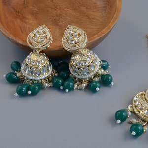 Tikka w/ Earring Set Indian Bridal Maang Tikka, Teeka, Tika Headpiece Pearl Jewelry For Women Bollywood Bridesmaid Gift image 9