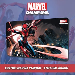 Custom Marvel Champs Playmat - Spinnenfrau - Genähter Rand für Sammelspiel und Kartenspiele - Mauspad - Accessoire
