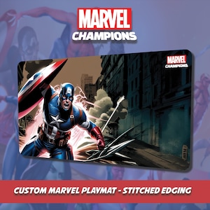 Custom Marvel Champs Playmat - Captain America - Genähter Rand für TKG und Kartenspiele - Mausunterlage - Accessoire