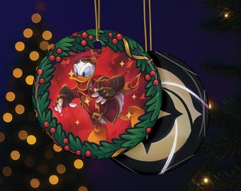 Adorno navideño de corona de Donald Duck de Disney Lorcana - Doble cara - Adorno redondo de cerámica - Susurros en el pozo - Campeón Rubí - TCG