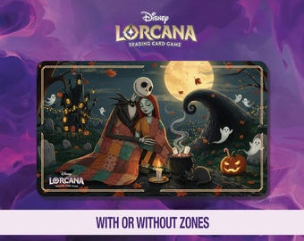 Disney Lorcana Playmat – Jack & Sally – TCG Ready – 600 x 350 mm (23.6 x 13.8 in) – Neoprene / Rubber - Stitched Edges