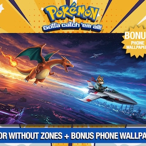 Charizard and Fox McCloud Playmat - Skybound Rivals - Original Playmat - TCG - Custom Playmat - Mousepad - Gamepad - Accessory