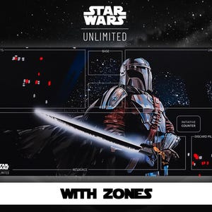 Star Wars Unlimited - Mandalorian - Shadows of The Galaxy - Tapete de juego - TCG - Juego de cartas - Con zonas de cartas - Marcadores de posición - Tapete