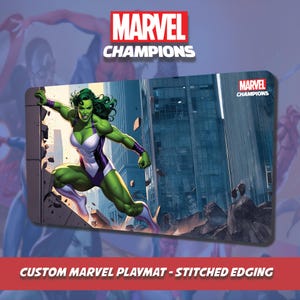 Speziell angefertigte Marvel Champs Playmat - She Hulk - Bestickter Rand für Sammelkartenspiele und Kartenspiele - Mausunterlage - Accessoire