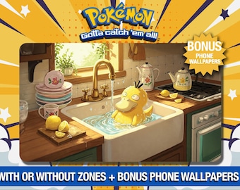 Psyduck - Kitchen Spa Retreat - Original Psyduck Image - TCG - Custom Playmat - Mousepad - Gamepad - Accessory