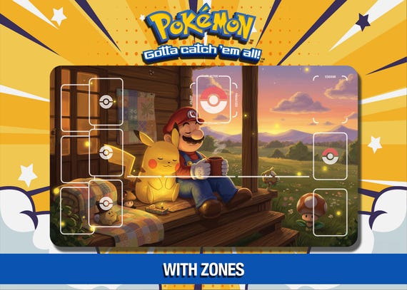 ピカチュウとスーパーマリオのポケモンプレイマット - サンセット