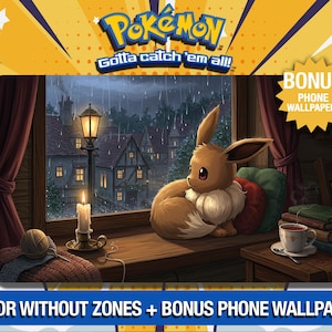 Evoli – Regentropfen & Ruhe: Evoli entflieht – Original Evoli Pokémon Playmat - TKG - Custom Playmat - Mousepad - Gamepad - Accessoire