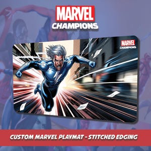 Custom Marvel Champs Playmat - Quecksilber - Genähte Umrandung für Sammelkartenspiele und Kartenspiele - Mauspad - Accessoire