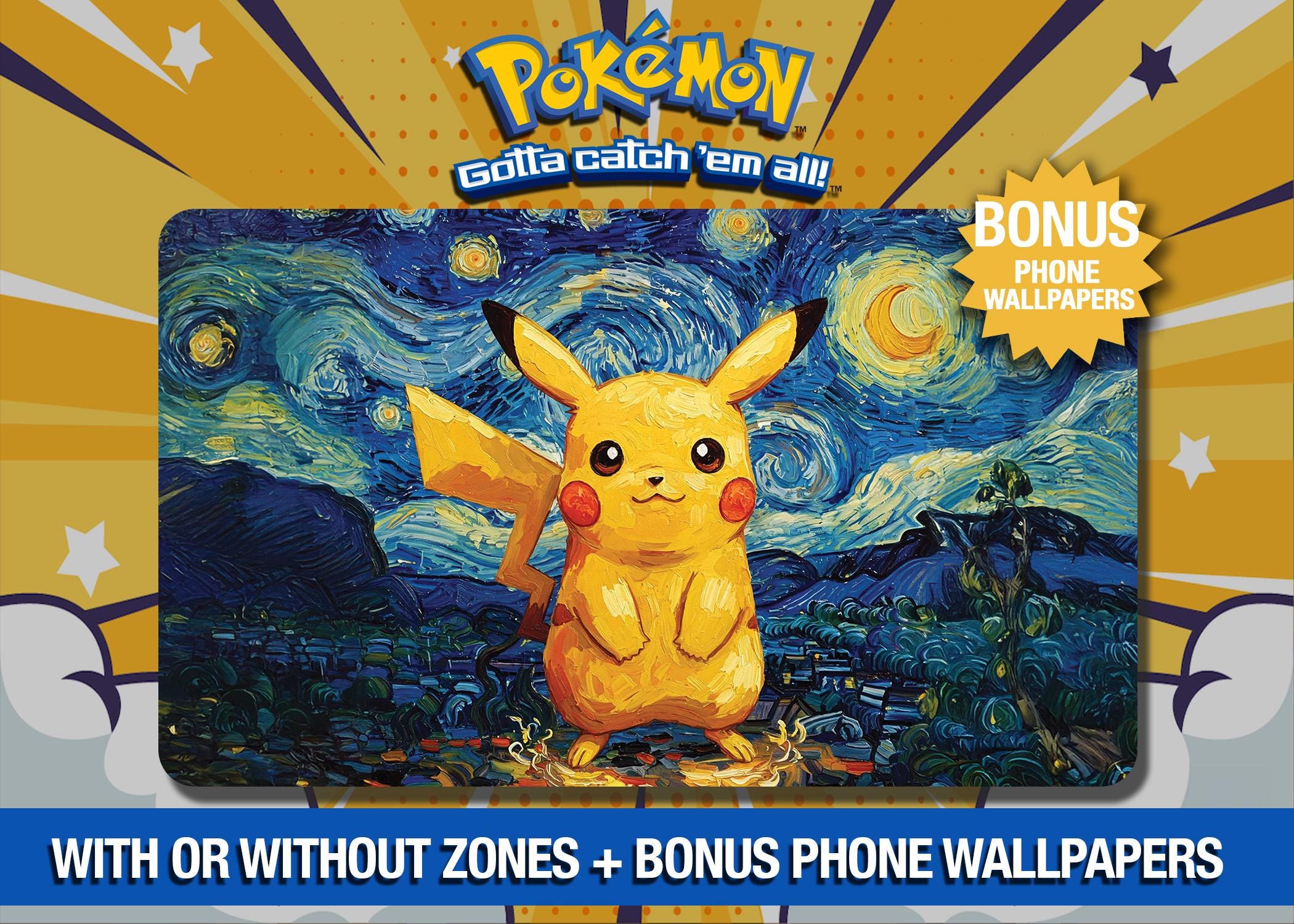 Pikachu Electric Starry Night – Van Gogh Inspired Pokémon Playmat