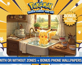Pikachu - Bubbly Pikachu Kitchen Spa Retreat - originele Pikachu-afbeelding - TCG - aangepaste speelmat - muismat - gamepad - accessoire