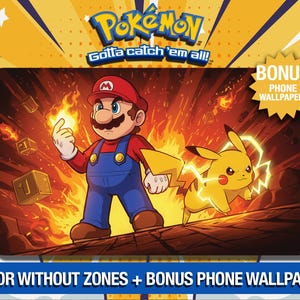 Tapete de juego Pokémon de Pikachu y Super Mario – Compañeros Potenciadores - TCG - Tapete de juego personalizado - Alfombrilla de ratón - Gamepad - Accesorio