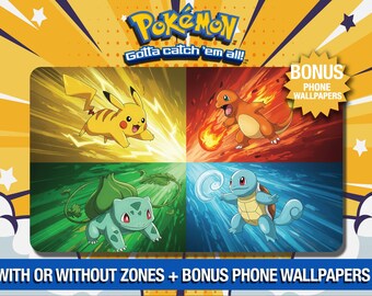 ピカチュウ、フシギダネ、ヒトカゲ、ゼニガメのポケモンプレイマット