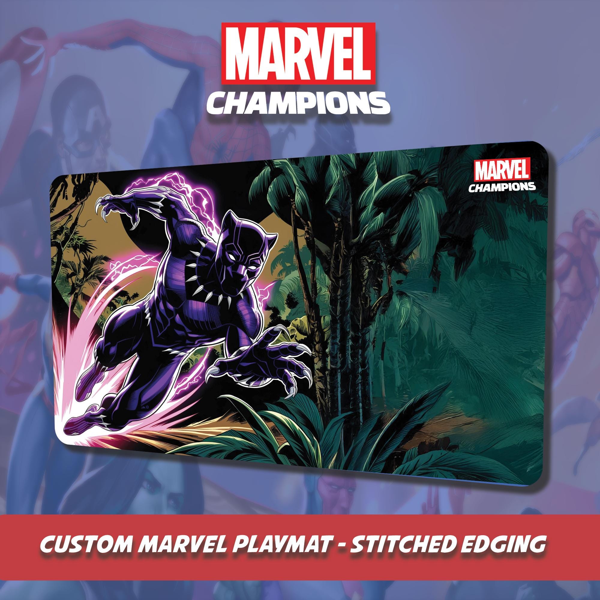 Custom Marvel Champions Playmat - Black Panther - Stitched Edging