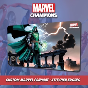Spezialanfertigung Marvel Champs Playmat - Doctor Doom - Bestickter Rand für TKG und Kartenspiele - Mausunterlage - Accessoire