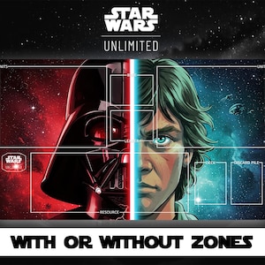 Star Wars Unlimited - Luke Skywalker e Darth Vader - Tapete de jogo - TCG - Jogo de cartas - Com ou sem zonas de cartas - Zonas de cartas - Tapete