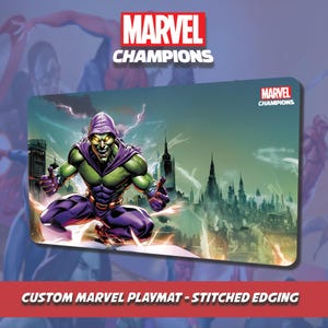 Custom Marvel Fans Playmat - Grüner Kobold - Genähte Umrandung für Sammelkartenspiele und Kartenspiele - Mauspad - Accessoire