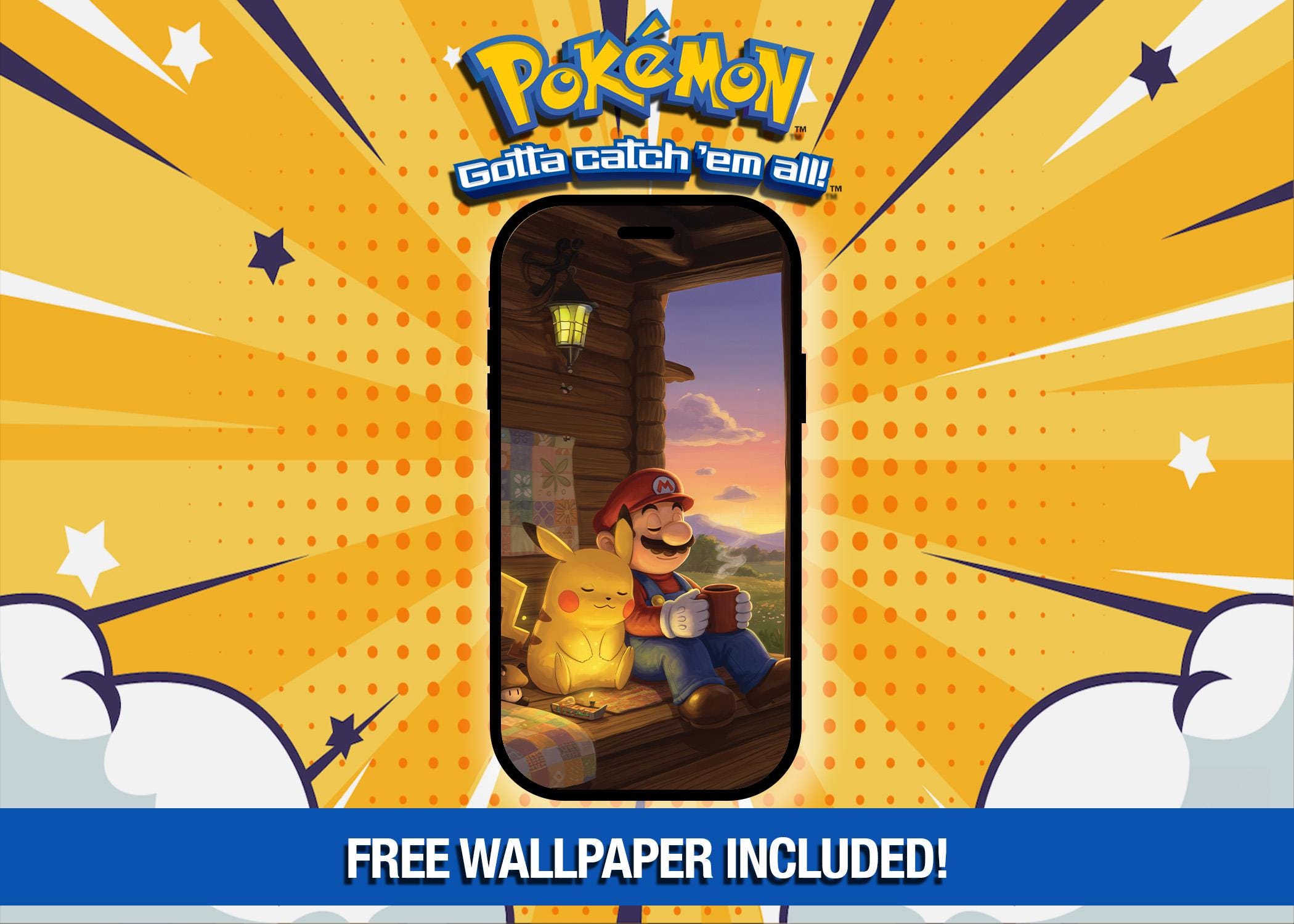 ピカチュウとスーパーマリオのポケモンプレイマット - サンセット