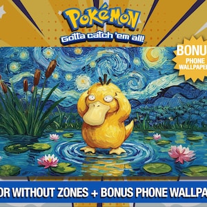 Psyduck Rippling Confusion - Van Gogh inspirierte Pokémon Playmat - TKG - Custom Playmat - Mousepad - Gamepad - Accessoire