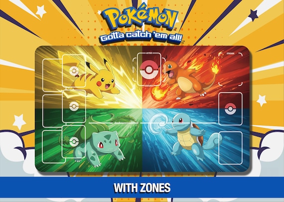 ピカチュウ、フシギダネ、ヒトカゲ、ゼニガメのポケモンプレイマット