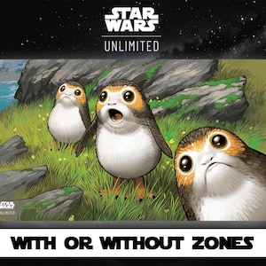 Star Wars Unlimited - Porgs - Lendas da Força - Tapete de jogo - TCG - Jogo de cartas - Com ou sem zonas - Bordas costuradas