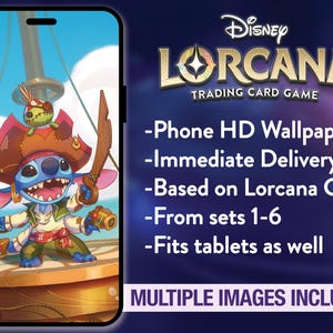 Stitch - Disney Lorcana - Papel de parede HD para iPhone - Download instantâneo - Mar de Azurita - TCG - Gráficos de jogo de cartas - Papel de parede colecionável