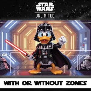 Star Wars Unlimited - Pato Donald - Traje Darth Vader - Tapete de jogo - TCG - Jogo de cartas - Com ou sem zonas de cartas - Zonas de cartas - Tapete