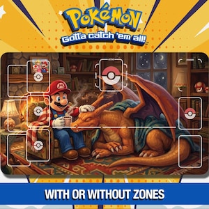 Pokemon Mario and Charizard Cozy Night - TCG Playmat - Custom Image for Your Playmat - TCG  Mousepad - Gamepad - Accessory -(23.6 x 13.8 in)
