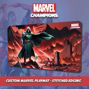 Spezialanfertigung Marvel Champs Playmat - Doctor Doom - Bestickter Rand für TKG und Kartenspiele - Mausunterlage - Accessoire