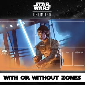 Star Wars Unlimited - Luke Skywalker - Jump to Lightspeed - Tapete de jogo - TCG - Jogo de cartas - Com ou sem zonas de cartas - Zonas de cartas - Tapete