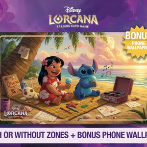 Tapis de jeu Disney Lorcana - Lilo & Stitch - pique-nique à la plage - JCC - tapis de jeu personnalisé - tapis de souris - manette de jeu - accessoire