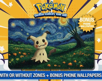 Mimikyu Playmat – Starry Fright- Van Gogh Inspired Pokémon Playmat - TCG - Custom Playmat - Mousepad - Gamepad - Accessory