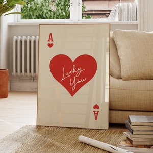 Ace of Hearts Print Poster, Trendy Wall Art, Aesthetic Print,  Playing Card Poster Print, Lucky You, Red Wall Art, Retro Wall Print
