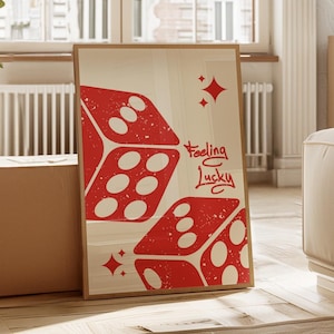 Red Dice &#39;Feeling Lucky&#39; Poster: Retro Game Room Art (Digital Download)