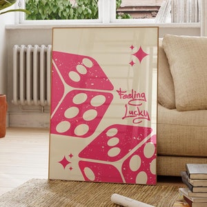 Dice Feeling Lucky Poster, Magenta Dices Modern Trendy Wall Art, Retro Trendy Aesthetic Print, Trendy Wall Art, Bar Cart Art Printable
