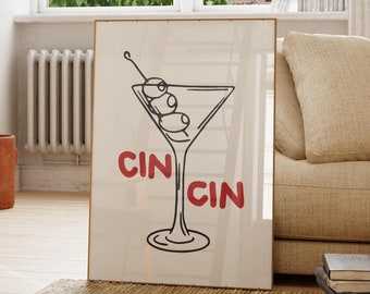 Martini Cocktail Poster Print, Retro Bar Cart Wall Art (Digital Download)