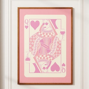 Queen Of Hearts Playing Card Wall Art Printable, Aesthetic Print, Maximalist Wall Art, Trendy Wall Art, Digital Download,Pink Wall Art Print